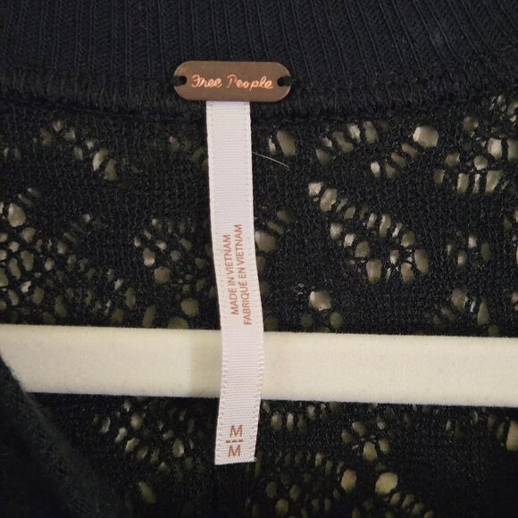 Free People Coffee In The morning Tunic Sweater Open Crochet Knit Black Size M - Picture 6 of 8